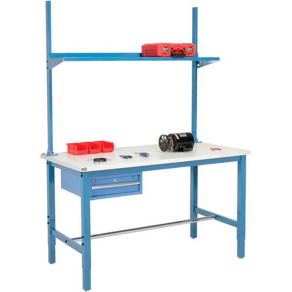 Global Industrial 72x36 Production Workbench ESD Square Edge, Drawer, Upright & Shelf BL 318991BL - main
